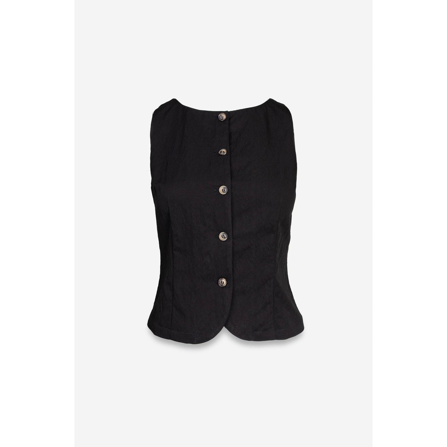 Black Sleeveless Woven Vest With Back Tie-145073