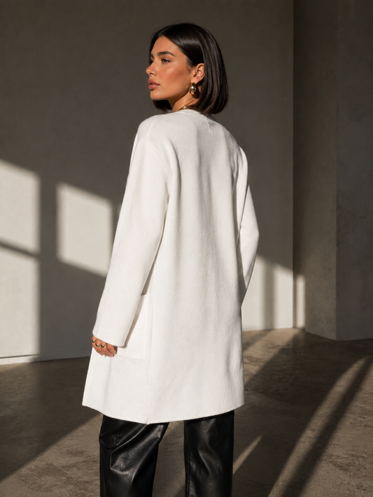 White Effortless Long Cardigan-150272