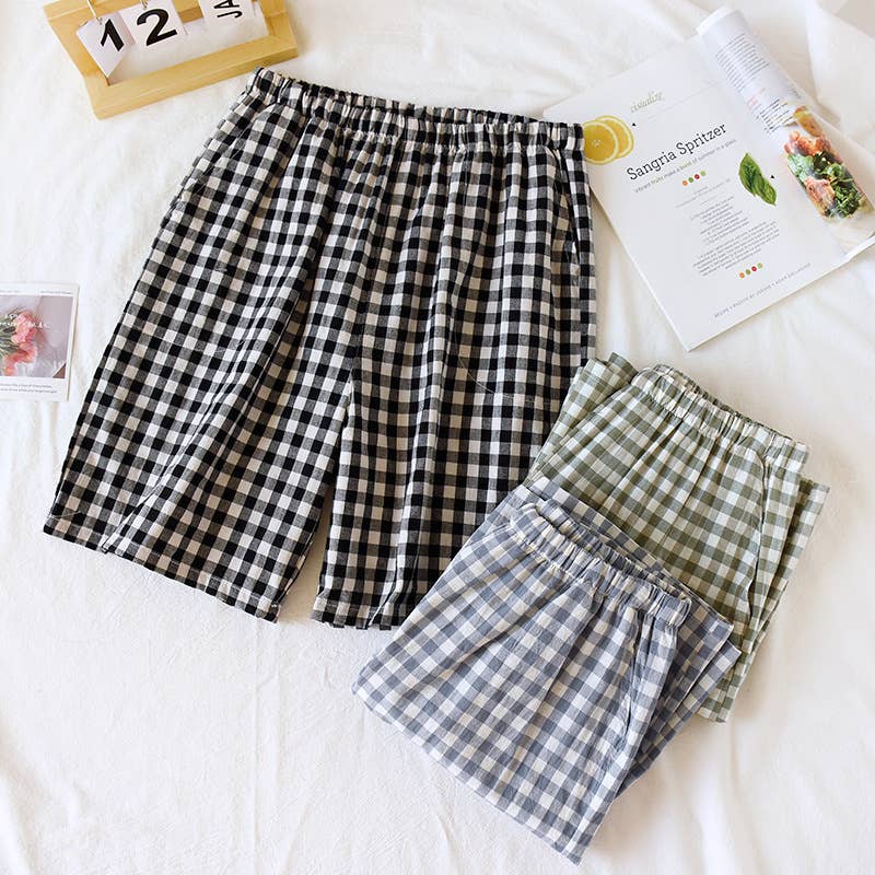 Blue Gingham Boxer Style Shorts- 113369