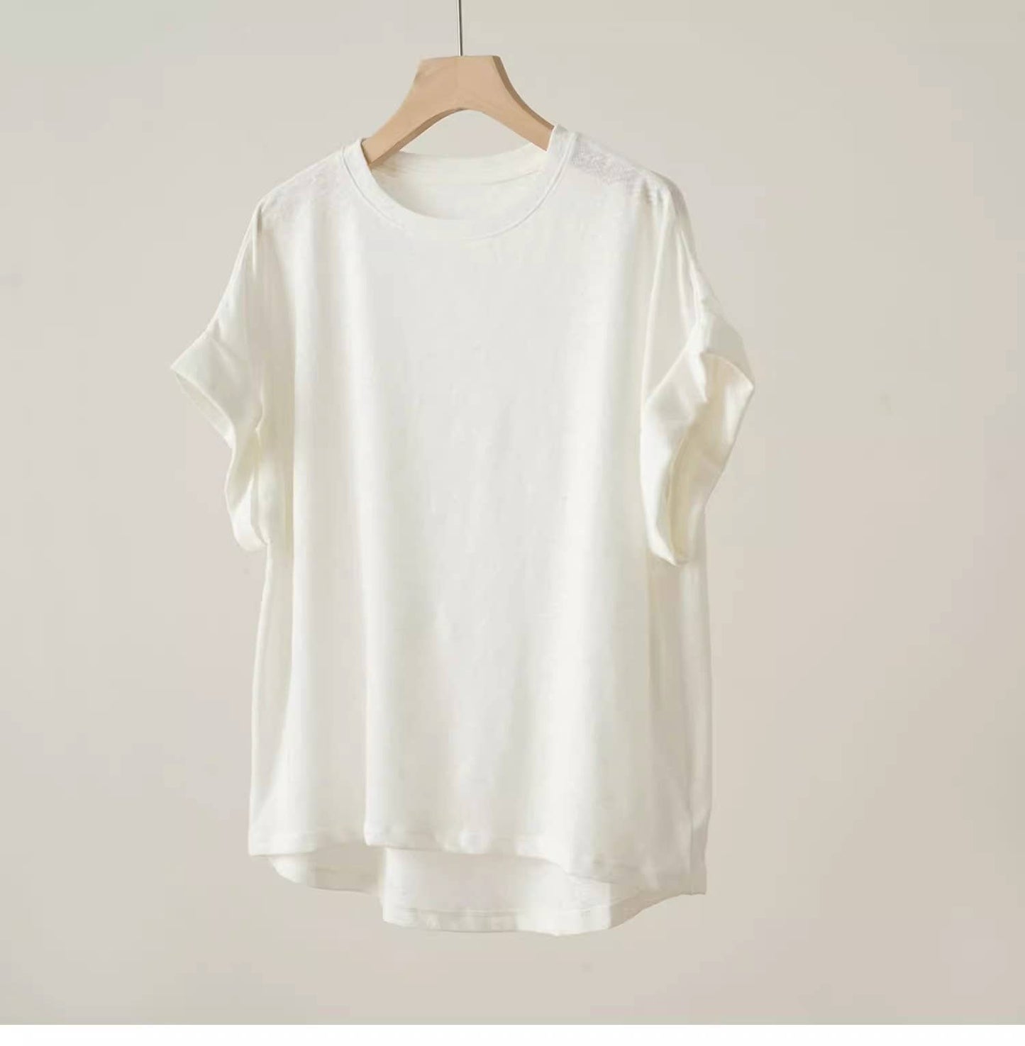 White Natural Core cotton linen blend tee relaxed fit crew - 146415