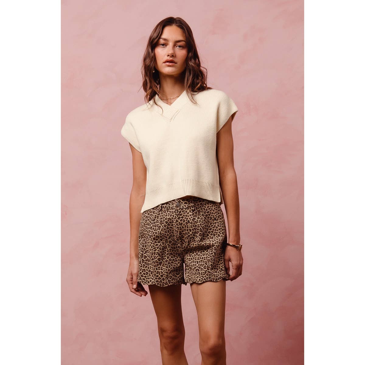 Cheetah Twill Shorts w/Scallop Hem - 111190