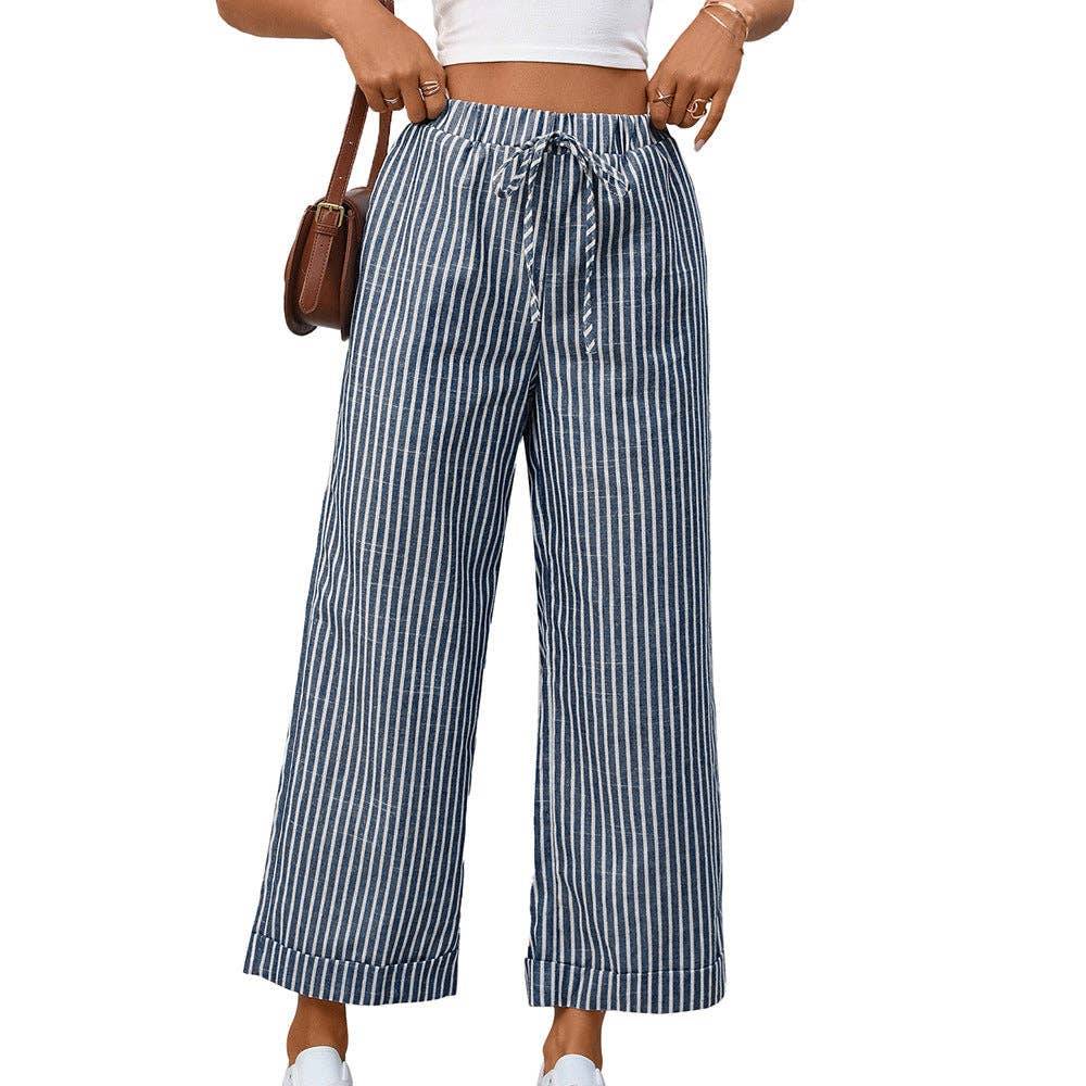 Navy Striped Cropped Pants-135033