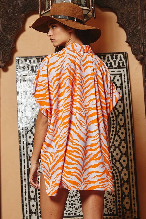 Orange and Lavender Zebra Print Button Up Blouse-121702