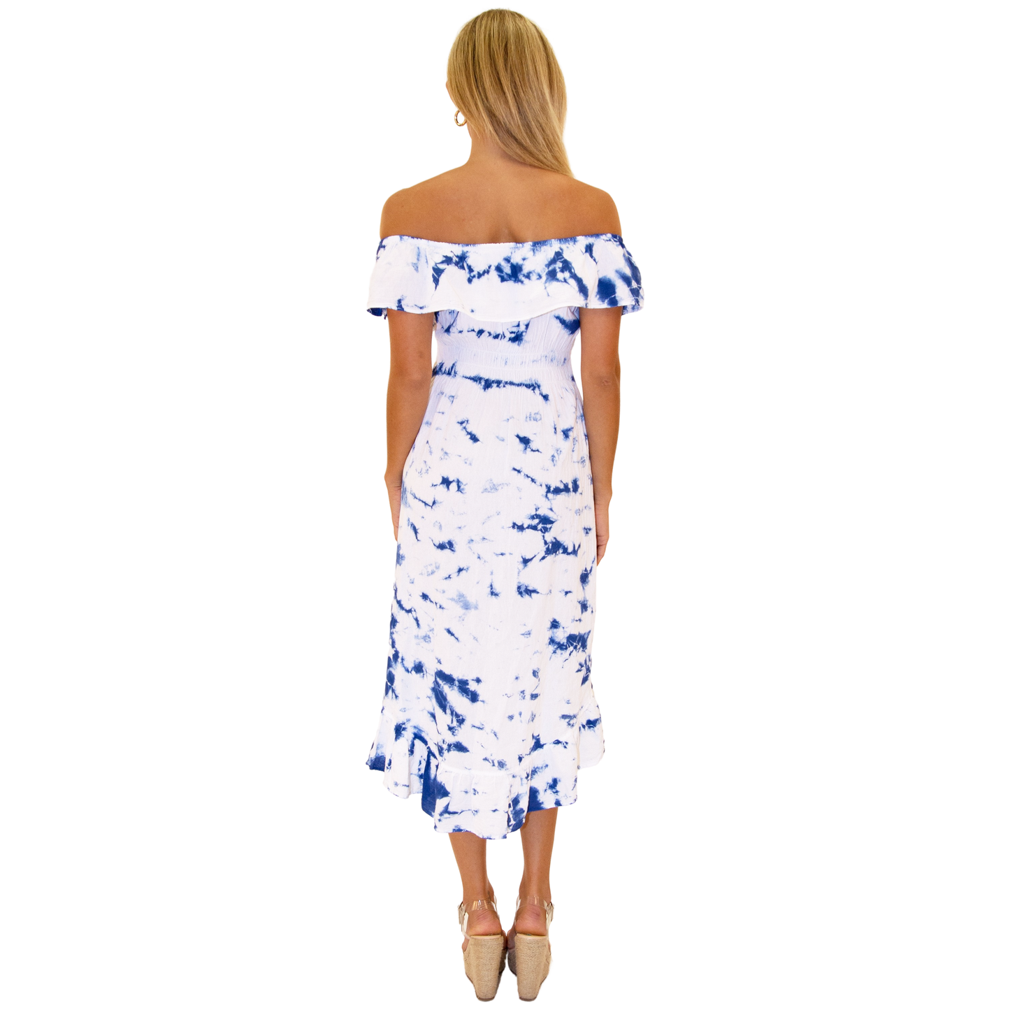 Tie Dye Blue and White Fringed Cotton Dress