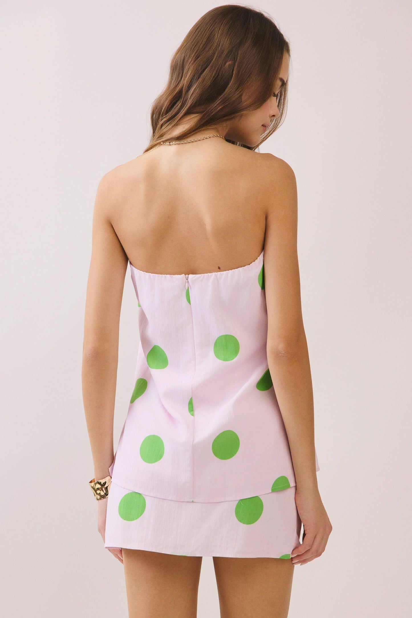 Pink w/ Green Polka Dot  Strapless Top-143957