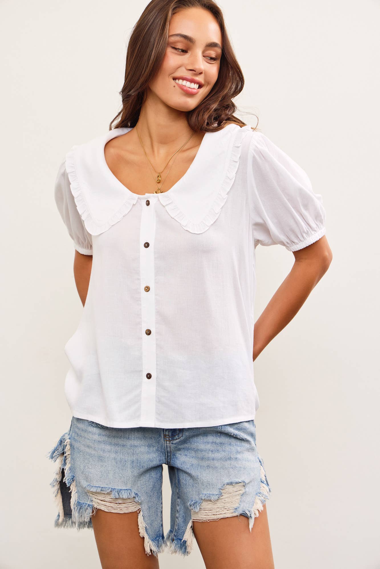 White Scalloped Peter Pan Collar Blouse- 144847