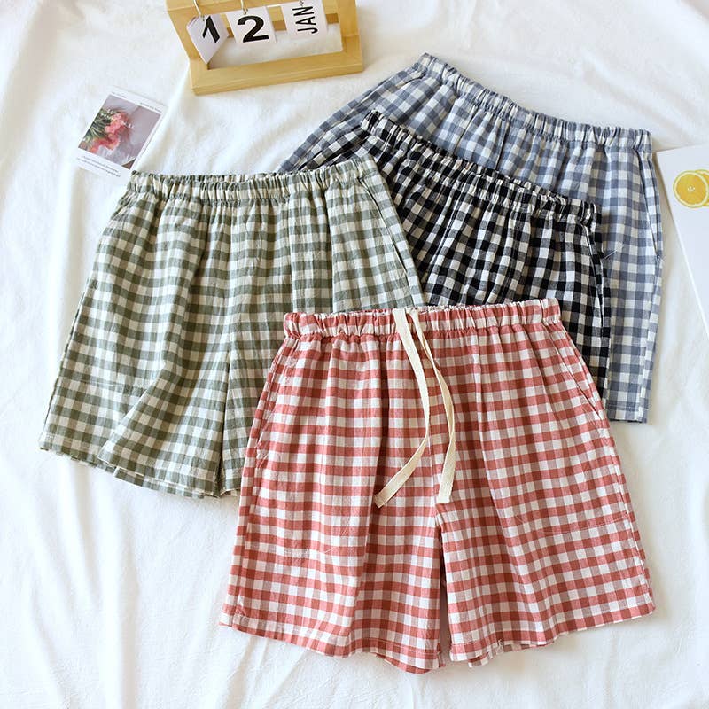 Red Gingham Boxer Style Shorts-113369