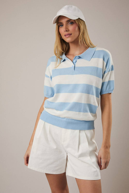 Blue and White Knit Polo