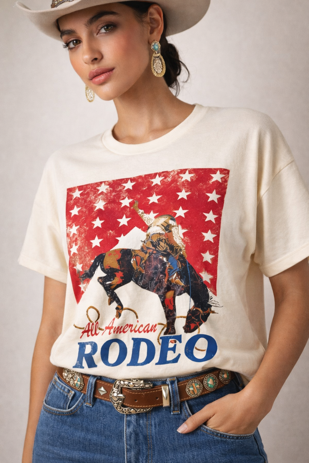 White "All-American Rodeo" T-Shirt-108019