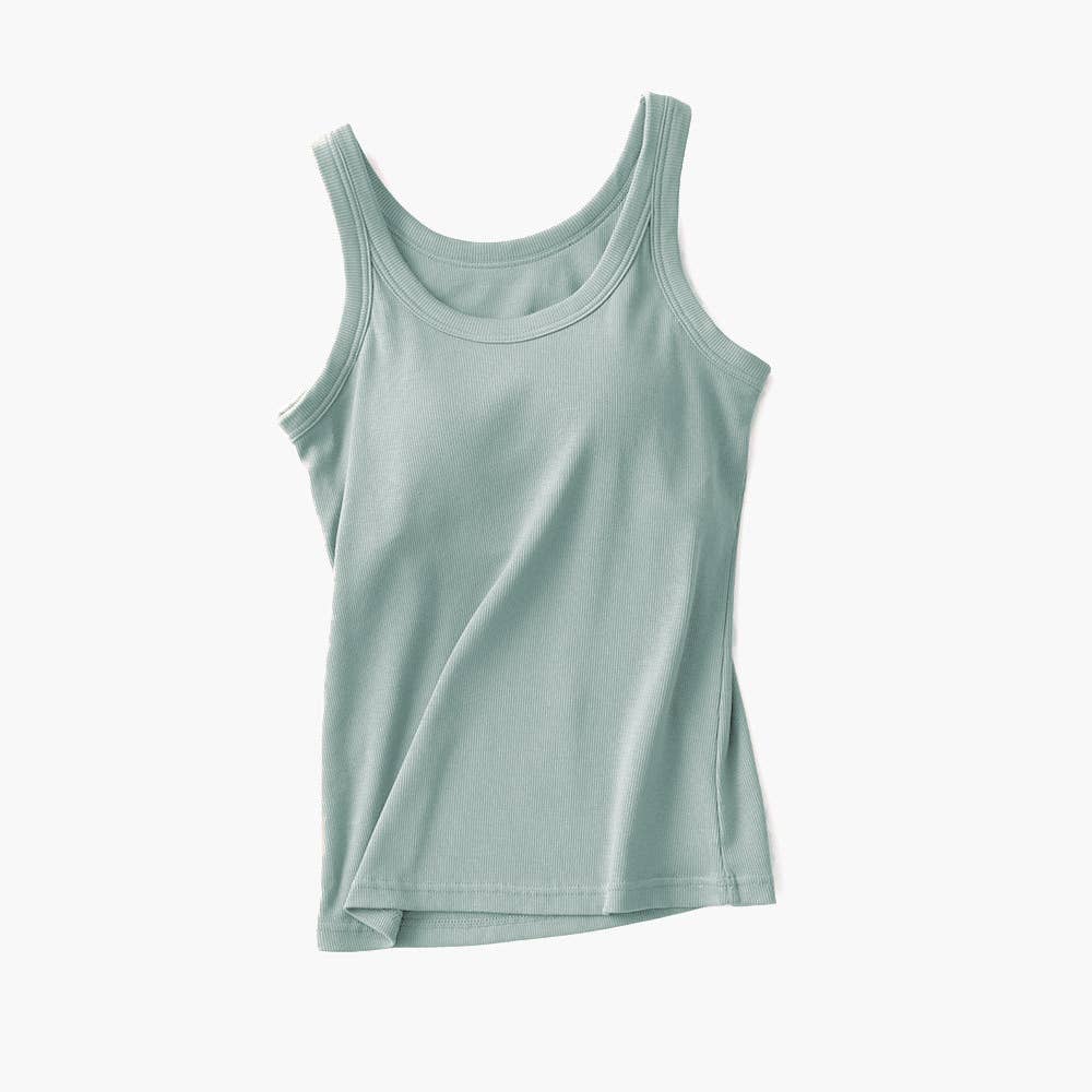 Light Blue Essential Rib W/ Built In Bra Tank Top-183989