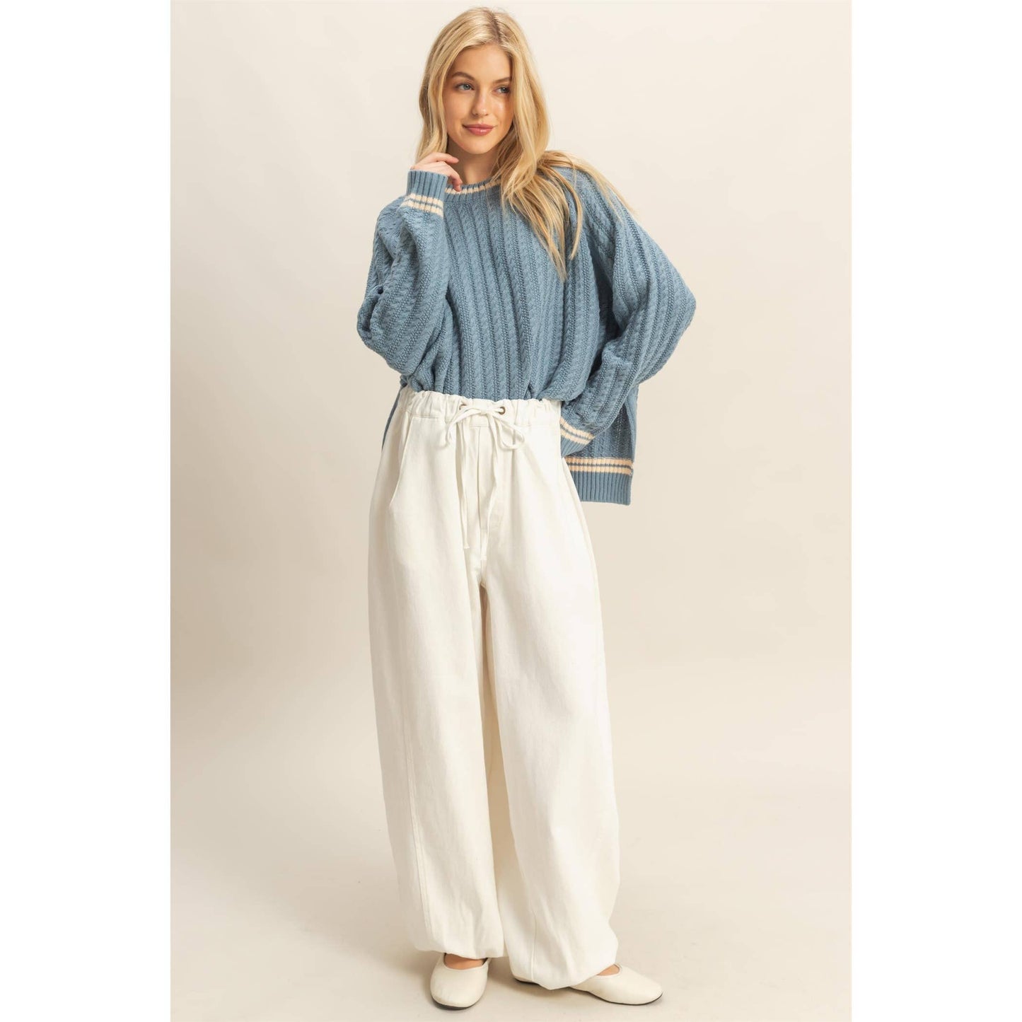 White Enzyme Washed Denim Jogger Pants