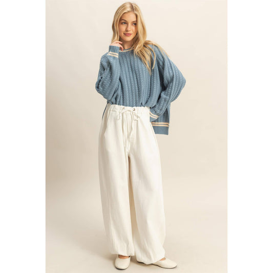 White Enzyme Washed Denim Jogger Pants