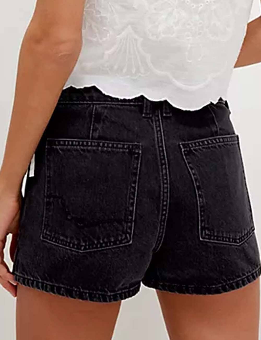 Black Denim Front Pocket Shorts-115652