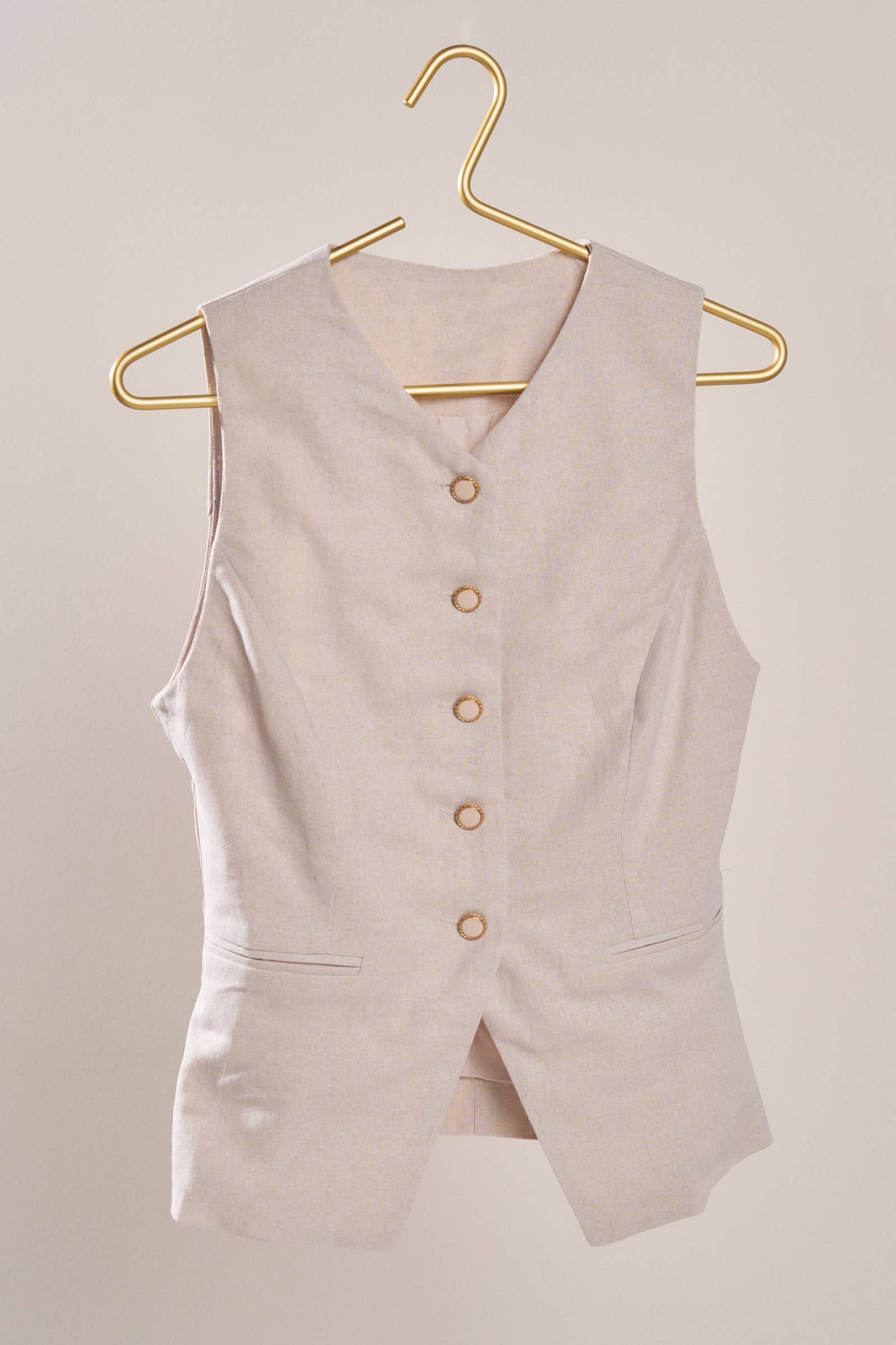 Natural Tailored Linen Blend Waistcoat Vest-141377