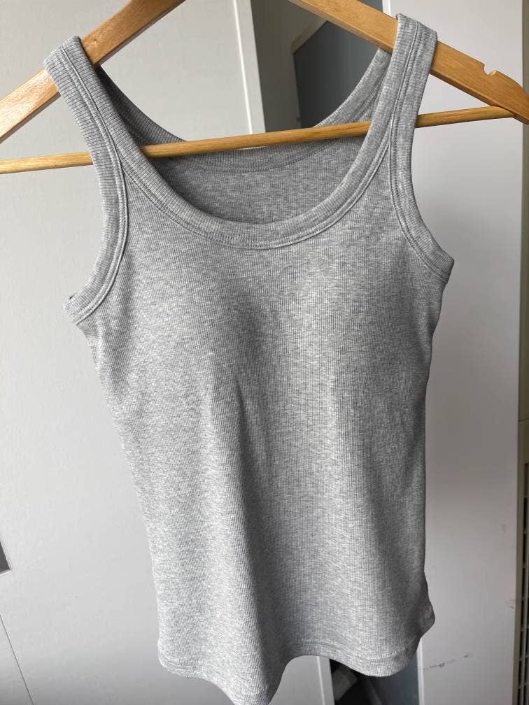 Light Blue Essential Rib W/ Built In Bra Tank Top-183989