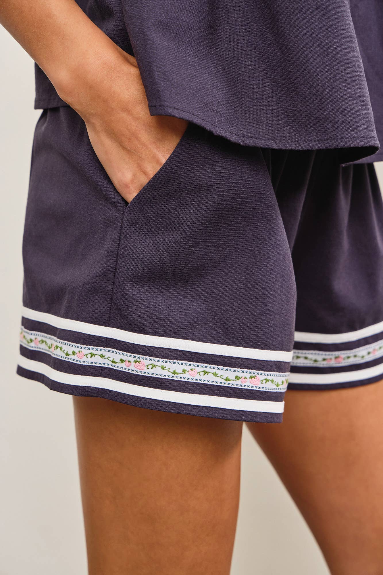 Indigo w/ Flower Hem Detail Shorts- 112471