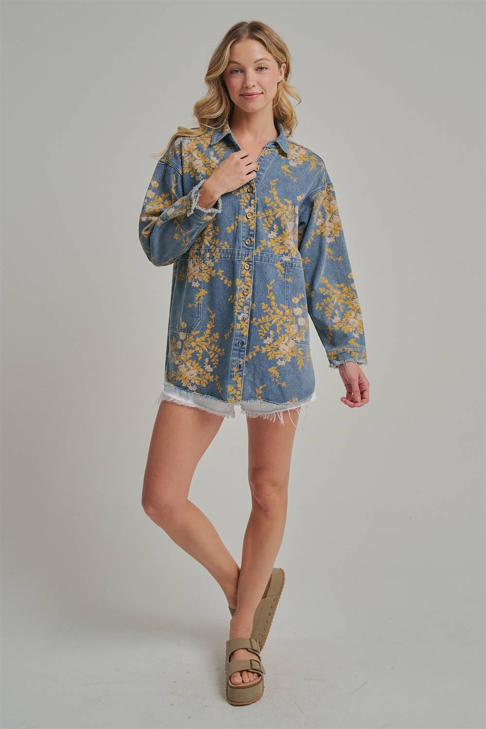 Floral Denim Relaxed Fit Shirt - 141596
