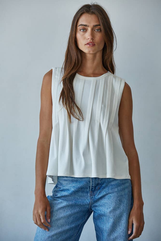 Cream Jersey Knit Sleeveless Top-149117