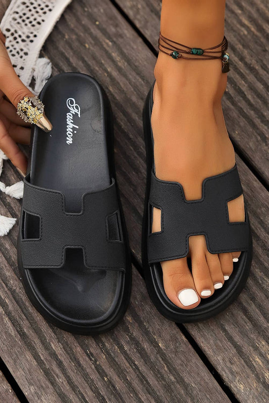 Black Cutout Design Open Toe Platform Sandles-BH0237