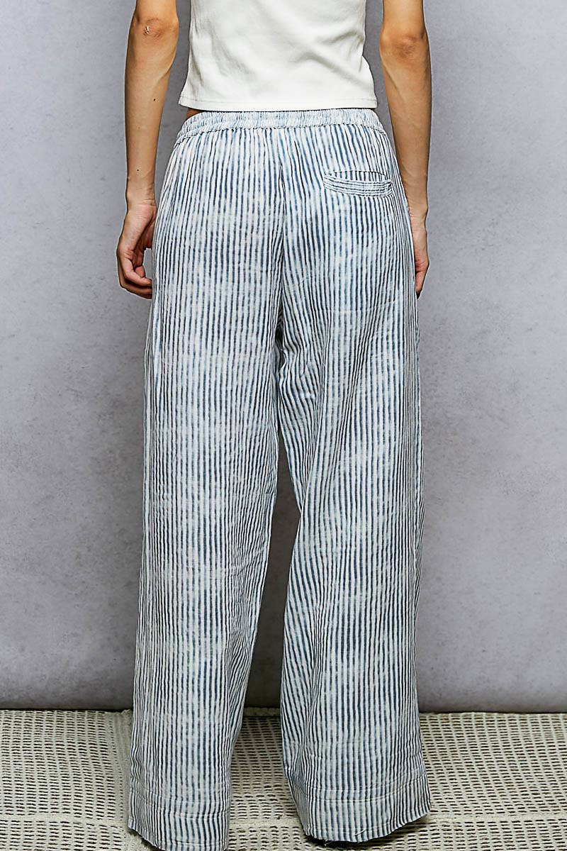 Blue Striped Big Pocket Straight Fit Pants-131018