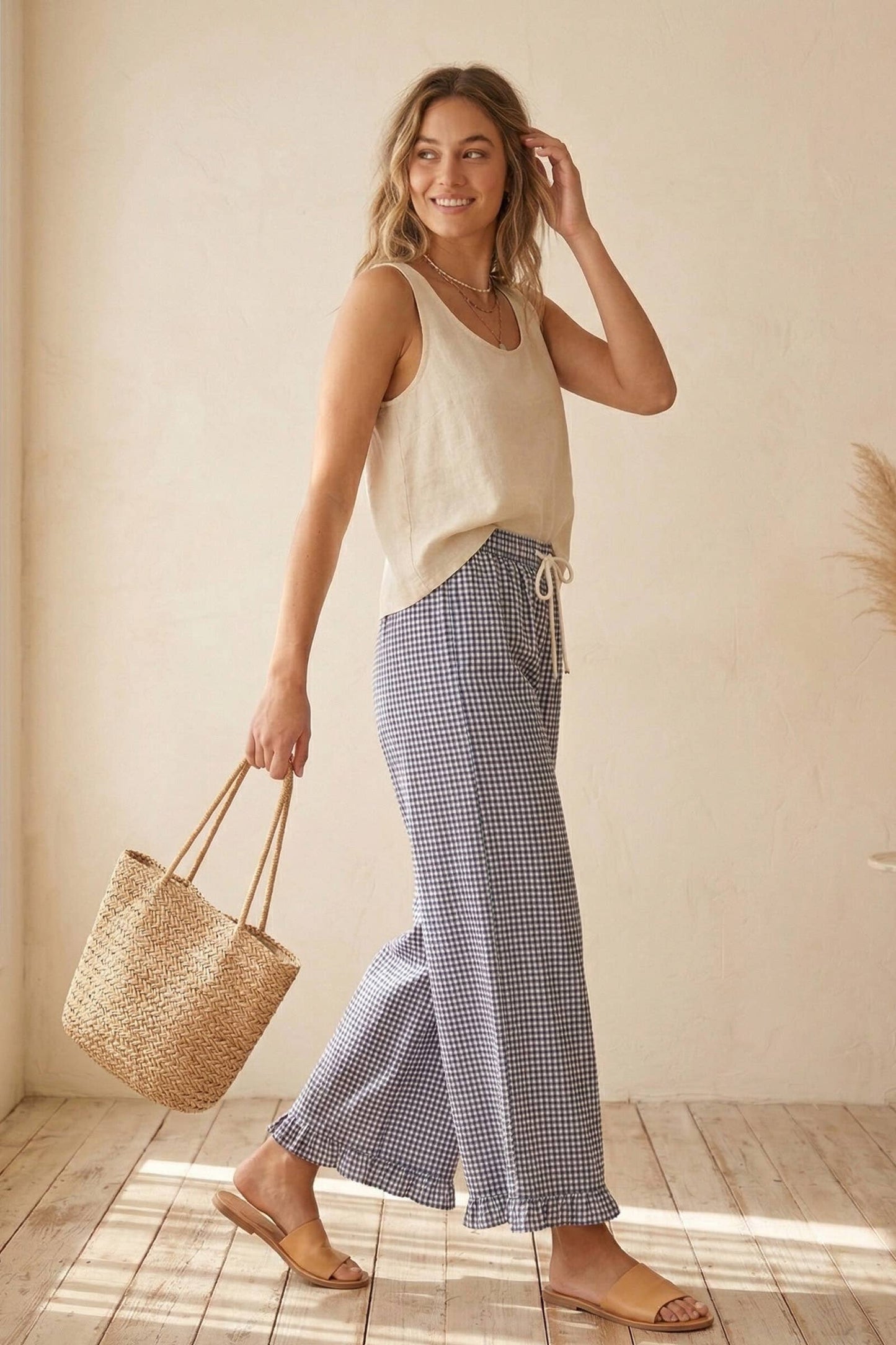 Blue Checkered Gingham Fully Lined Pants-132287