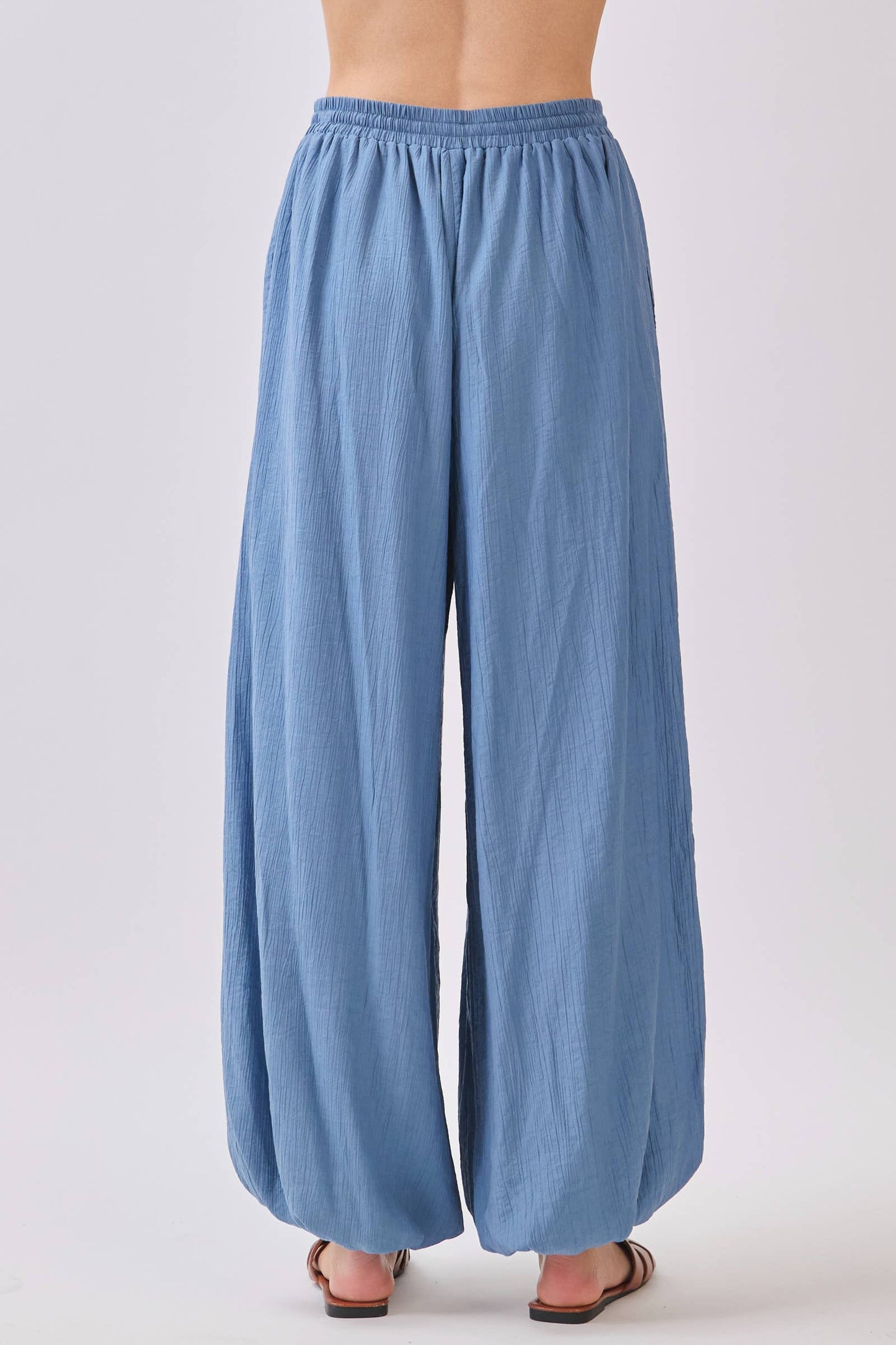 Slate Blue Flowy Gathered Wide Leg Pants