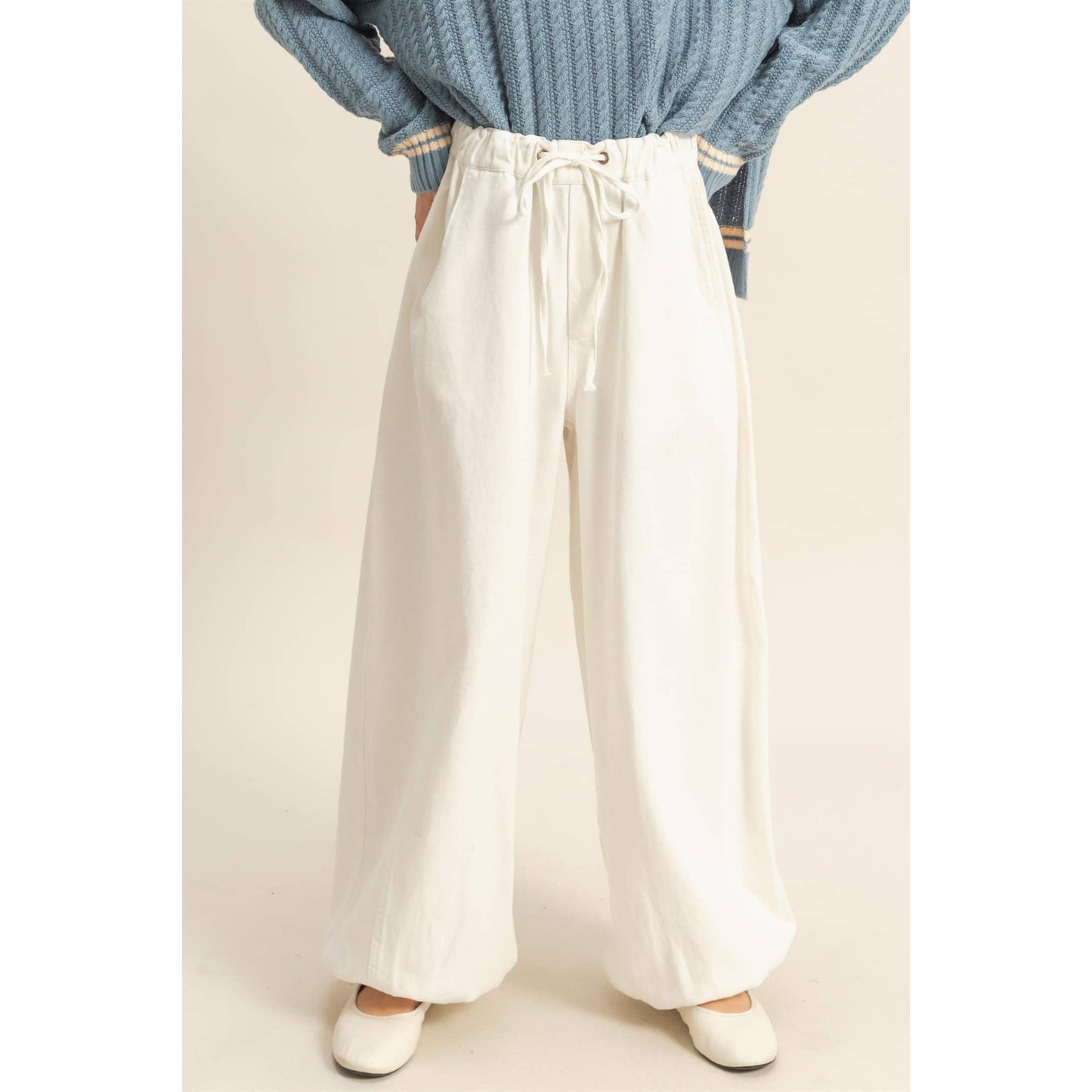 White Enzyme Washed Denim Jogger Pants