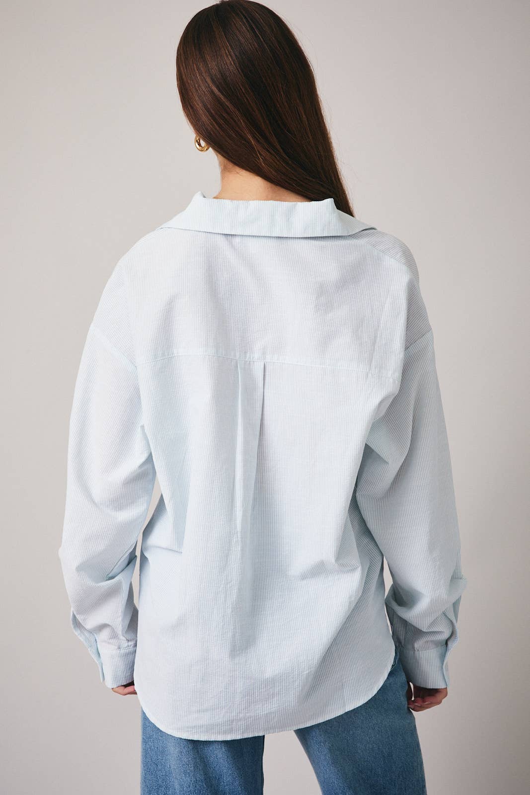 Blue and White Pleated Cotton Shirt- 142065