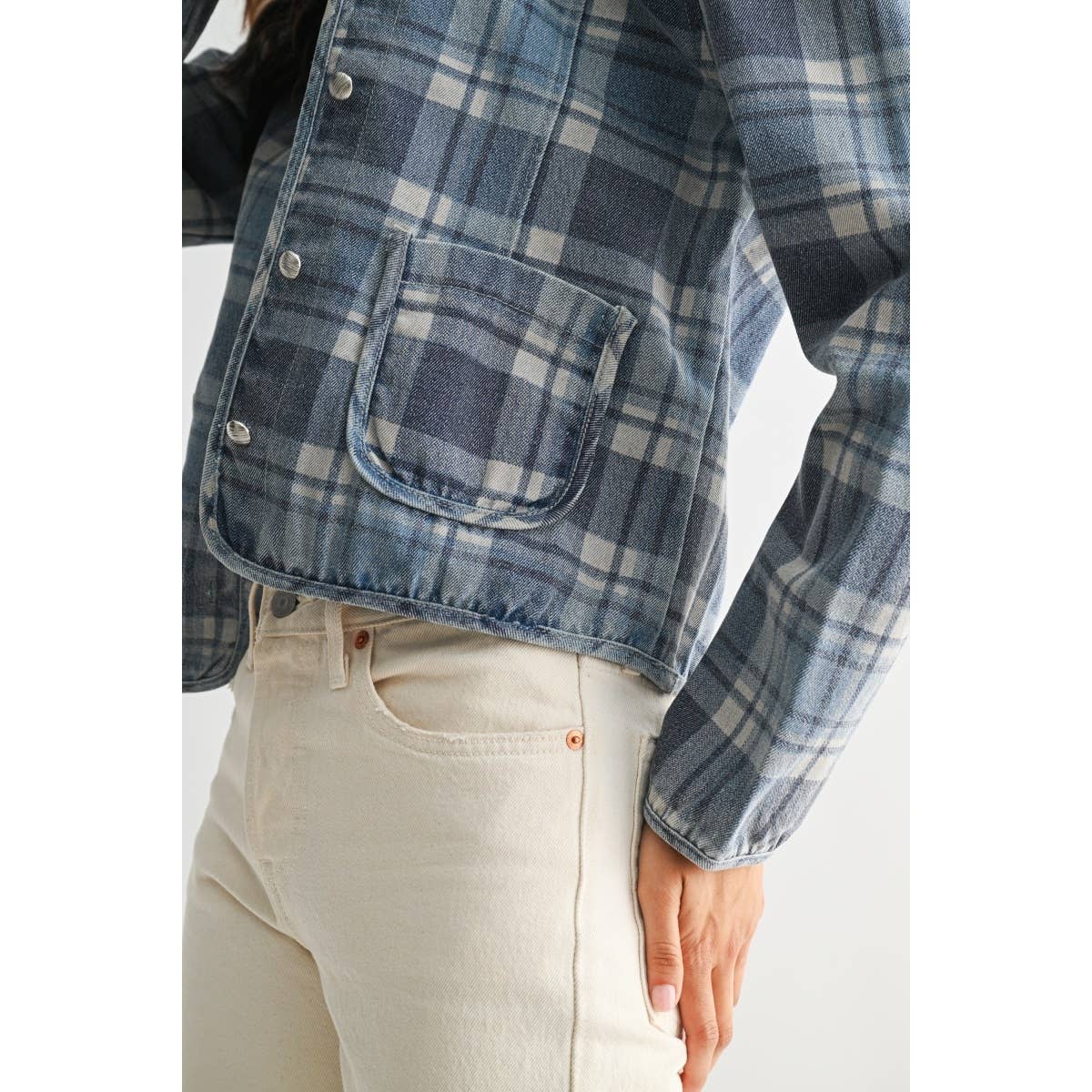 Blue Wash Denim Plaid Button-Front Jacket - 166324