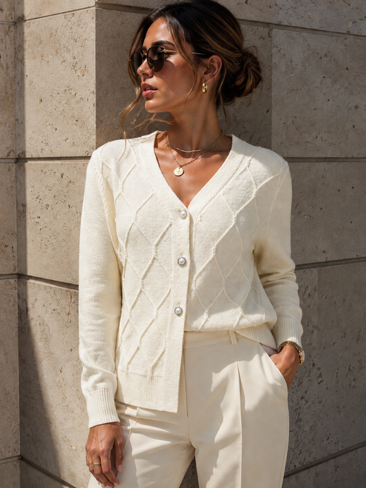 Oatmeal Signature Diamond Cardigan-150274