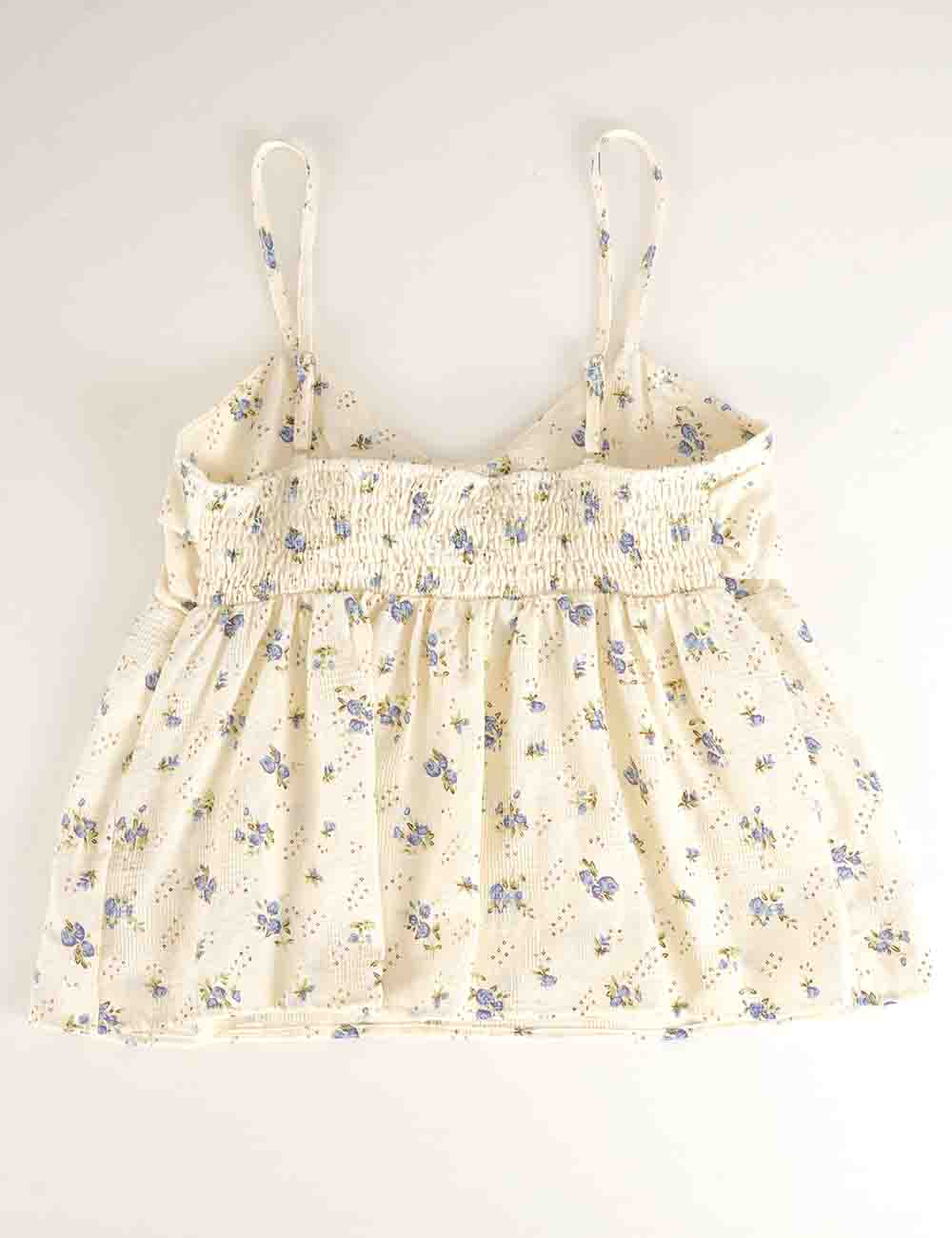 Cream Boho Floral Print Tie Neck Cami Top-148654