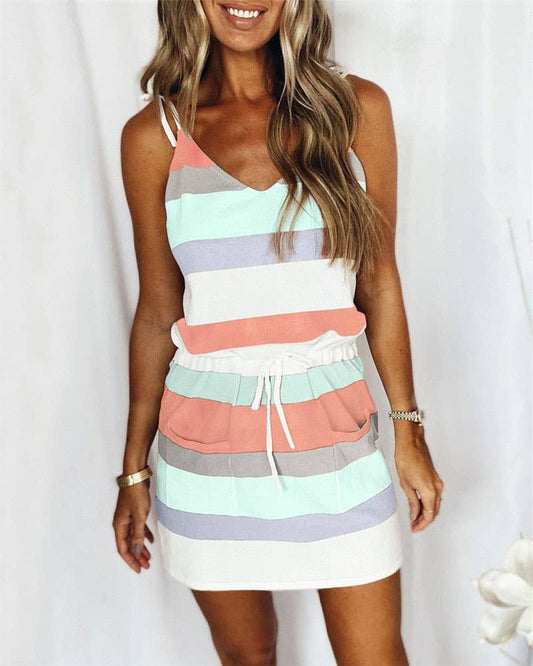 Summer Fun Pocket Dress with striped and String Tie Straps