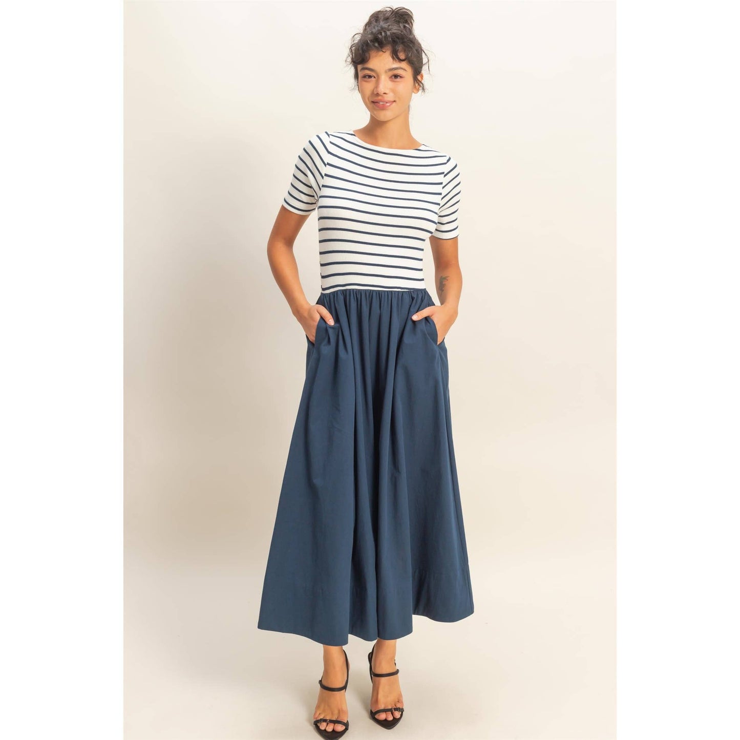 Navy Striped Midi Dress- 122608