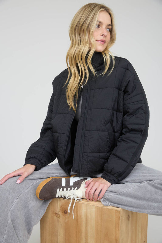 Black Quilted Zip-Up Puffer Jacket
