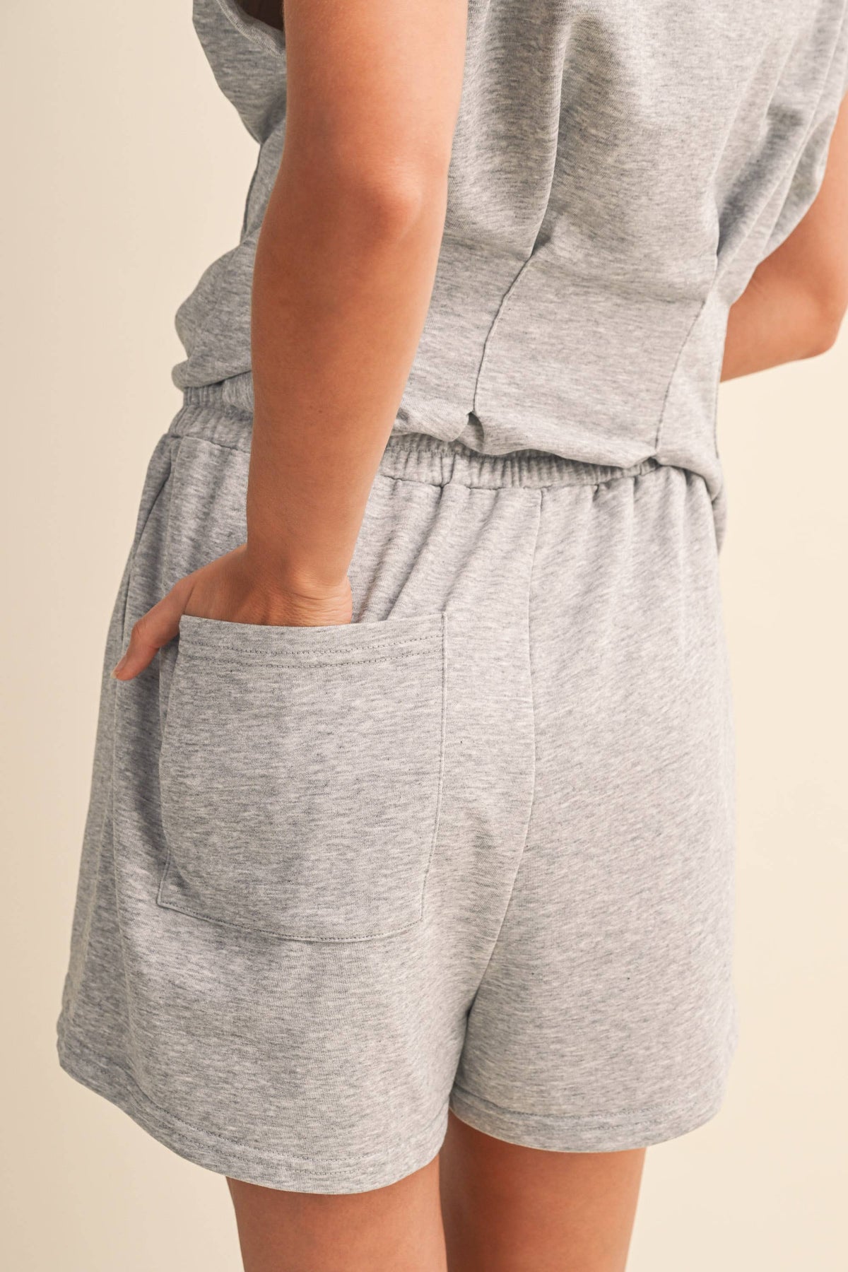 Heather Gray French Terry Pleated Shorts-116391