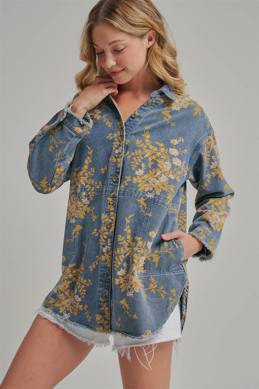 Floral Denim Relaxed Fit Shirt - 141596