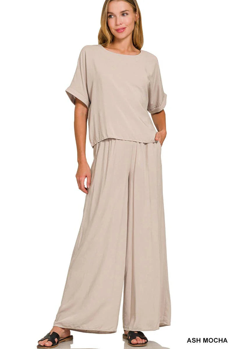 Ash Mocha Flowy Pants - 137313