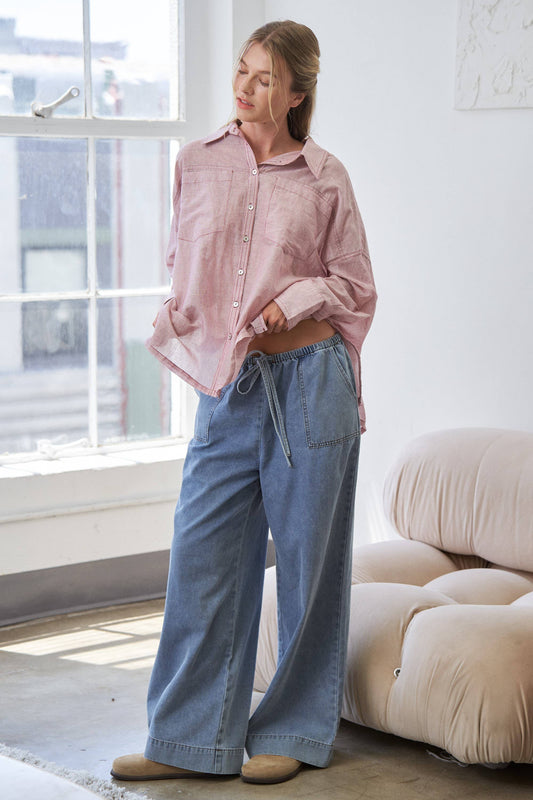 Red Mira Oversized Button-Up Shirt- 141117