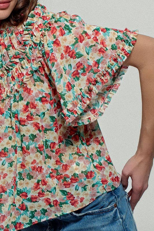 Aurora of Ruffle and Color Short Sleeve Blouse