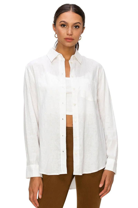White Linen Button Down Shirt- 140720
