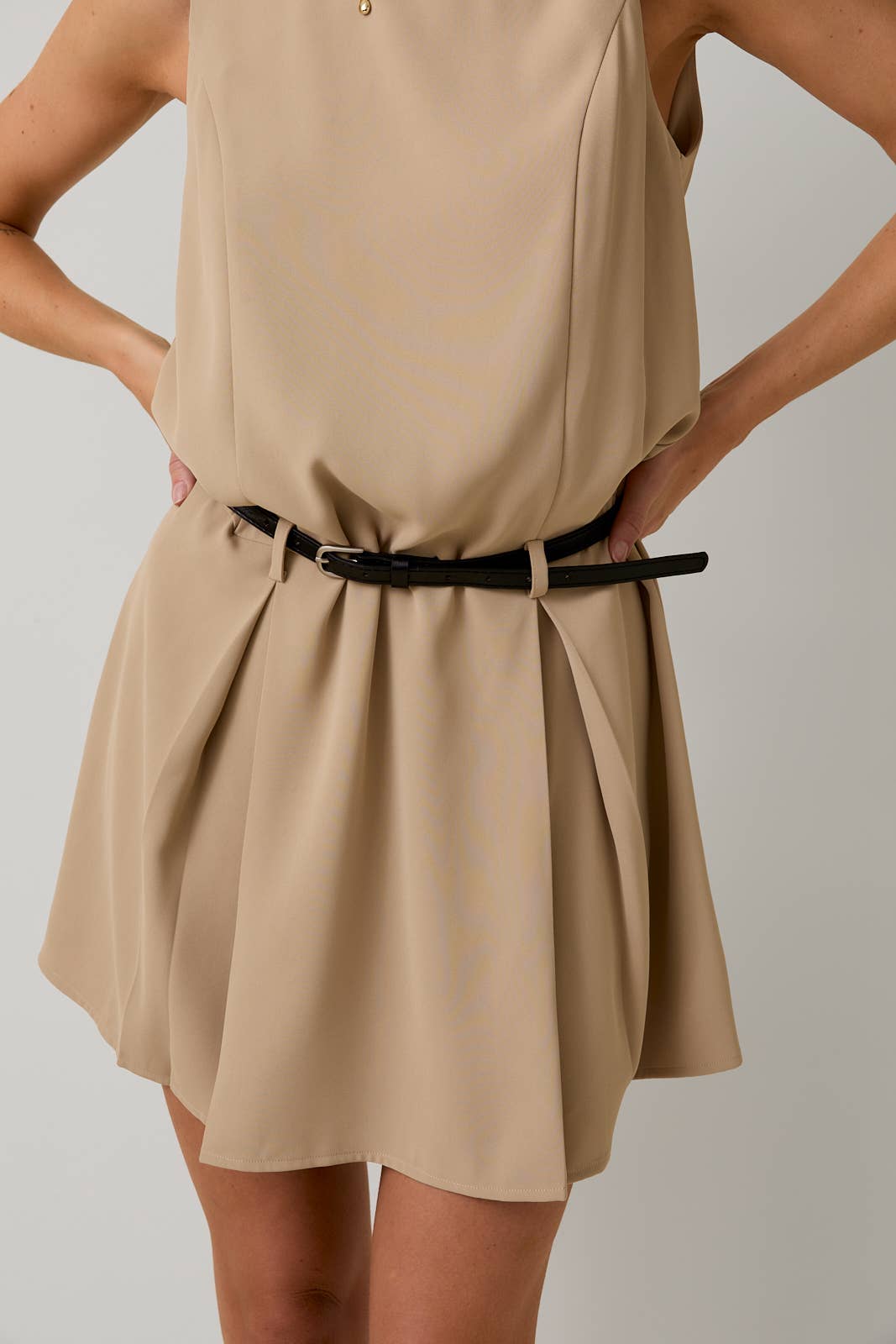Taupe Drop Waist Dress w/ Belt- 122024