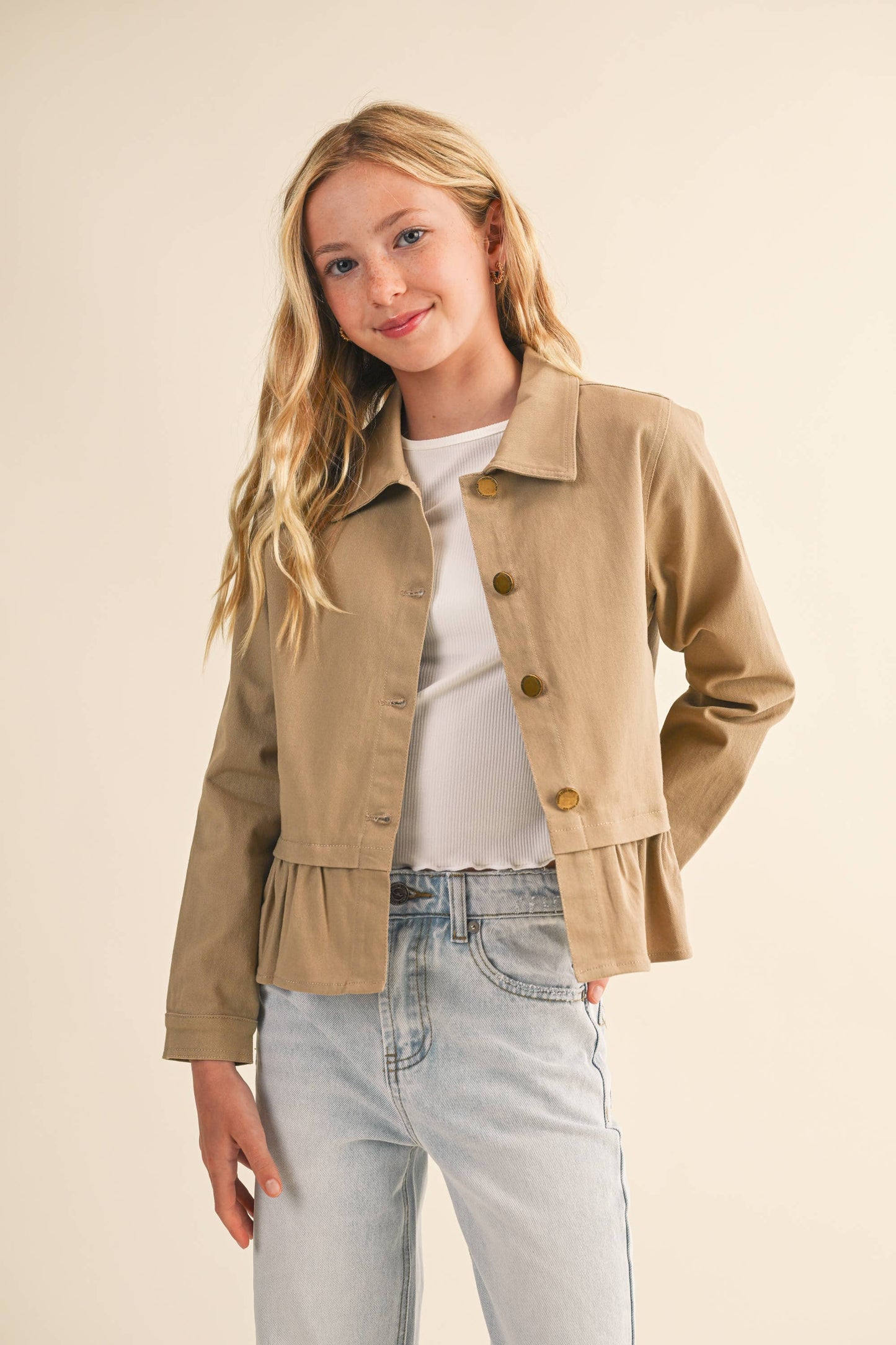 Khaki Cropped Tulip Bottom Field Jacket