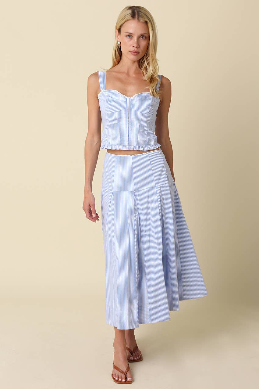 Light Blue Noa Striped Maxi Skirt-132601