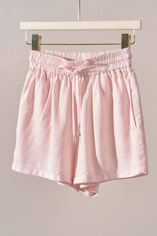 Dusty Pink Everyday Chambray Drawstring Shorts-110814