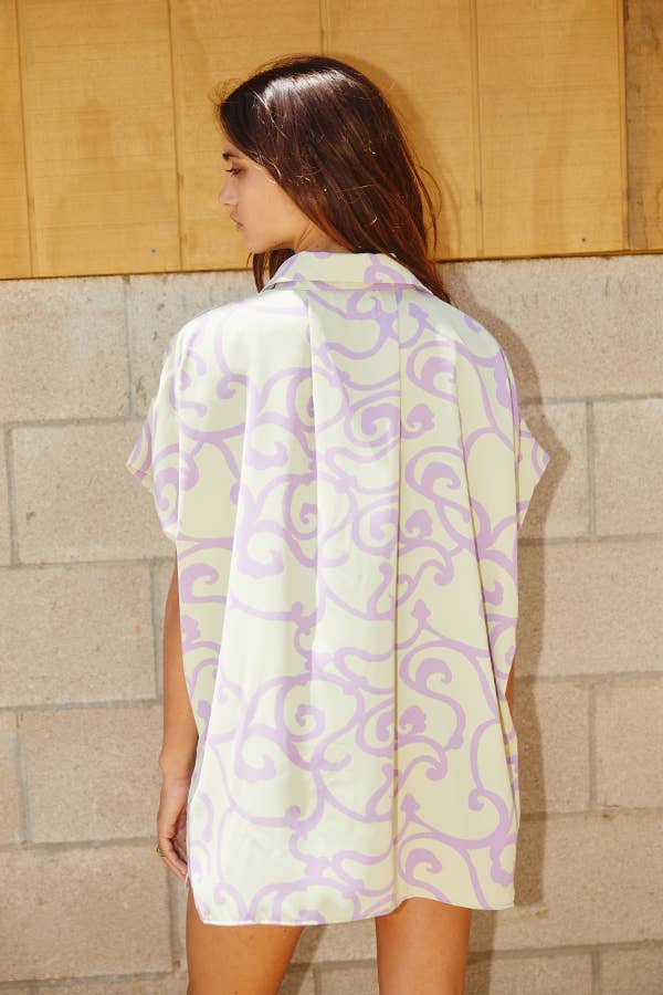 Sage and Lavender Dolman Short Sleeve Oversized Shirt-141702