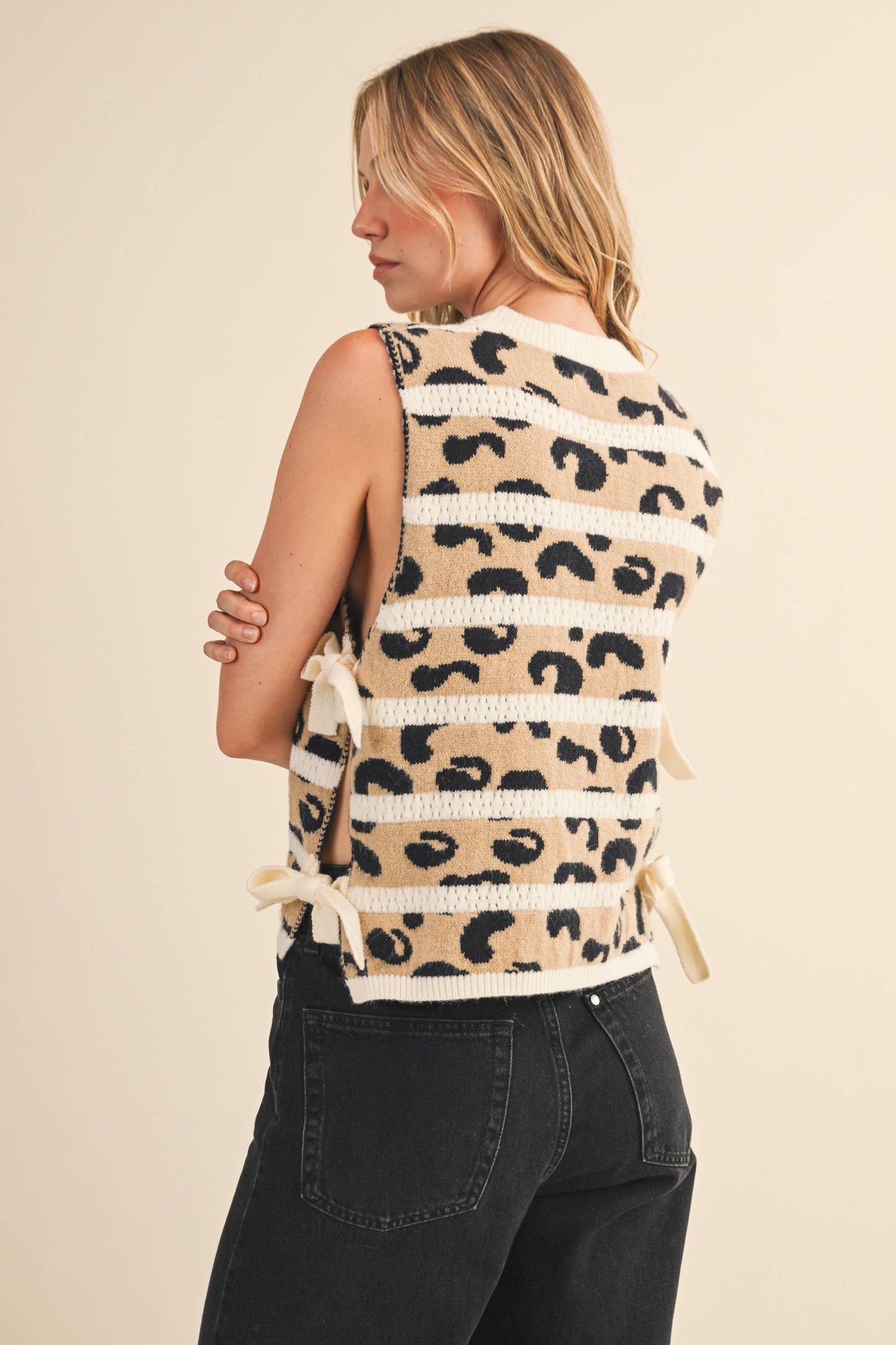 Striped Leopard with Open side/Tie Sweater Vest