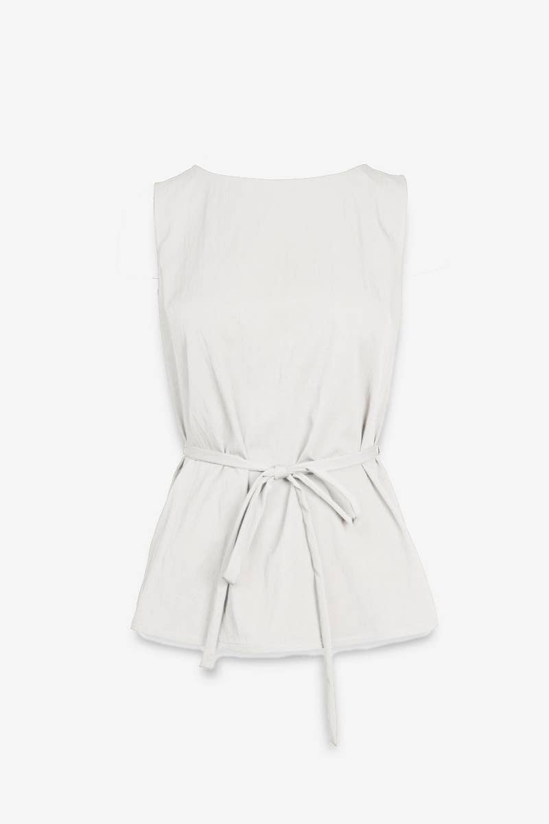 147086- White Sleeveless Cinched Tunic Top