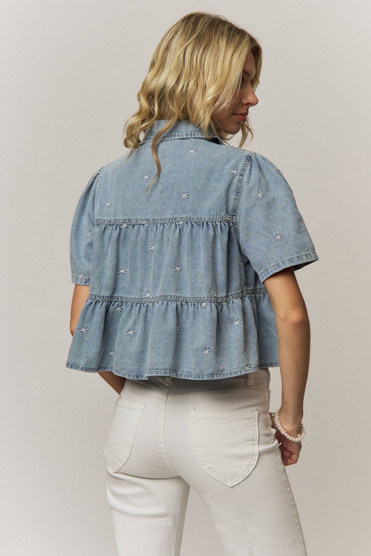 Denim Star Tiered Embroidered Shirt-144516