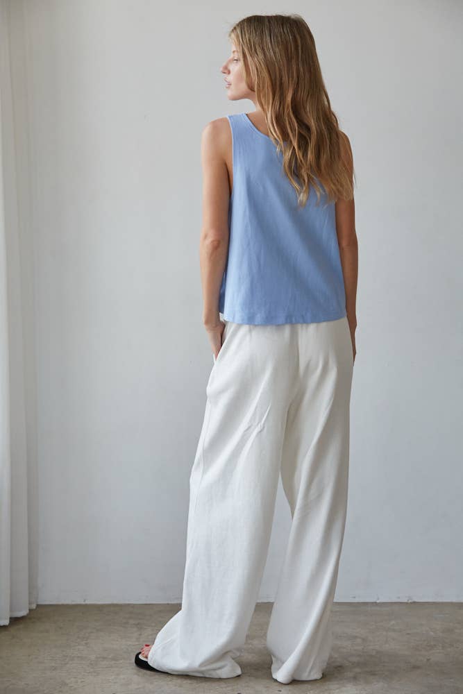 Periwinkle Blue Cotton Scoop Neck Tank Top-188751