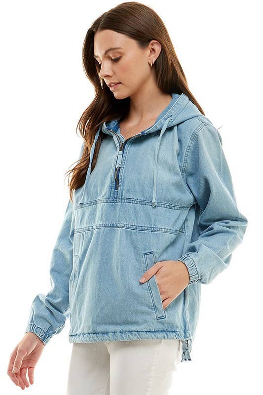 Light Washed Denim Hooded Pullover